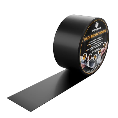 HSS® Dach Reparaturband, MicroSealant Klebstoff, effektiv, beständig und universell einsetzbar, wasserdichtes Klebeband, verbessertes Butylband, SKZ geprüft (Schwarz, 50mm/5m) von HSS