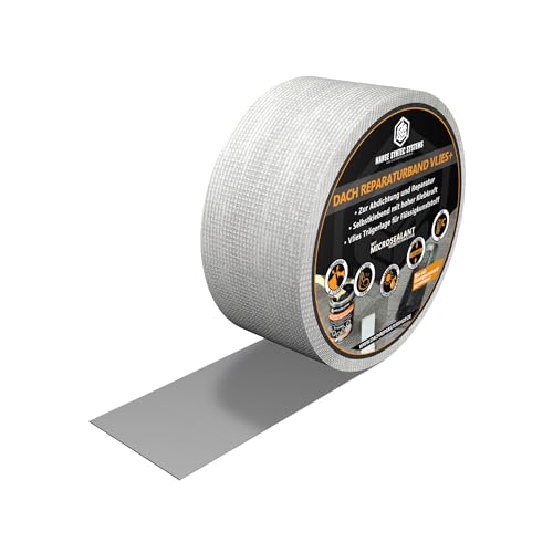 HSS Dach Reparaturband VLIES+ mit MicroSealant® Technologie - extrem langlebig - wasserdichtes Klebeband mit Vlieskaschierung für Flüssigkunststoff (10cm Breite / 5m Länge) von HSS
