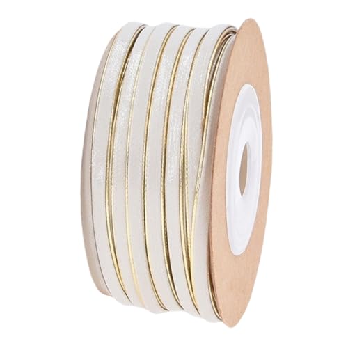 HSTWODE 1 Stück 10m Zweifarbiges Lederband Lederbänder Glänzende Lederschnur Glänzender PU-Leder-Spitzenstreifen Perlenschnur Bastelband Geschenkverpackung Zur DIY (Beige + Gold) von HSTWODE