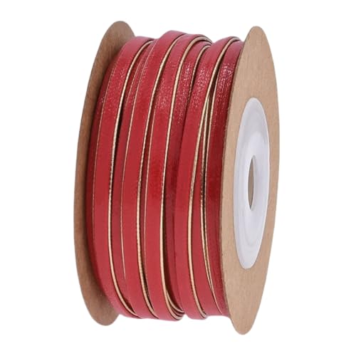 HSTWODE 1 Stück 10m Zweifarbiges Lederband Lederbänder Glänzende Lederschnur Glänzender PU-Leder-Spitzenstreifen Perlenschnur Bastelband Geschenkverpackung Zur DIY (Rot + Gold) von HSTWODE