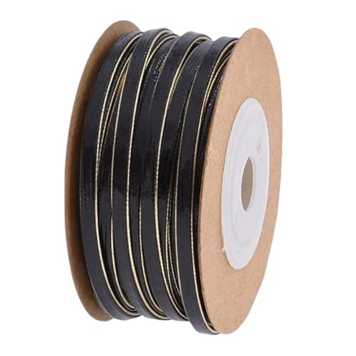 HSTWODE 1 Stück 10m Zweifarbiges Lederband Lederbänder Glänzende Lederschnur Glänzender PU-Leder-Spitzenstreifen Perlenschnur Bastelband Geschenkverpackung Zur DIY (Schwarz + Gold) von HSTWODE