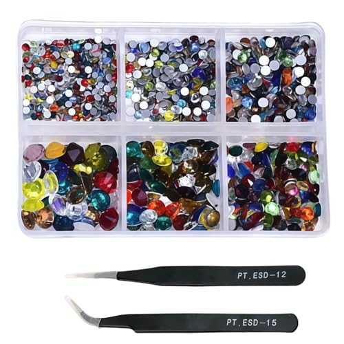 HSTWODE 1 Stück 1188Pcs Strasssteine für Nägel, 2-4.8mm Nail Art Strasssteine Flatback Edelsteine Runde mit Pinzette Stift für Schuhe, Kleidung, Taschen, Maniküre DIY Herstellung (11#) von HSTWODE