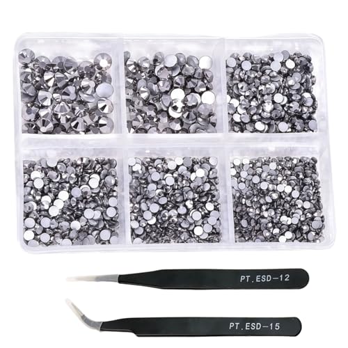 HSTWODE 1 Stück 1188Pcs Strasssteine für Nägel, 2-4.8mm Nail Art Strasssteine Flatback Edelsteine Runde mit Pinzette Stift für Schuhe, Kleidung, Taschen, Maniküre DIY Herstellung (15#) von HSTWODE