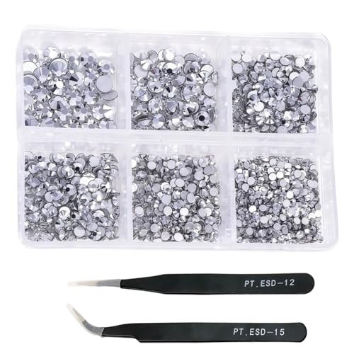 HSTWODE 1 Stück 1188Pcs Strasssteine für Nägel, 2-4.8mm Nail Art Strasssteine Flatback Edelsteine Runde mit Pinzette Stift für Schuhe, Kleidung, Taschen, Maniküre DIY Herstellung (17#) von HSTWODE
