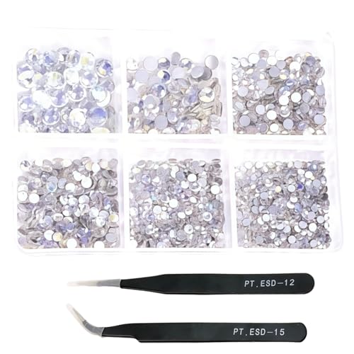 HSTWODE 1 Stück 1188Pcs Strasssteine für Nägel, 2-4.8mm Nail Art Strasssteine Flatback Edelsteine Runde mit Pinzette Stift für Schuhe, Kleidung, Taschen, Maniküre DIY Herstellung (20#) von HSTWODE