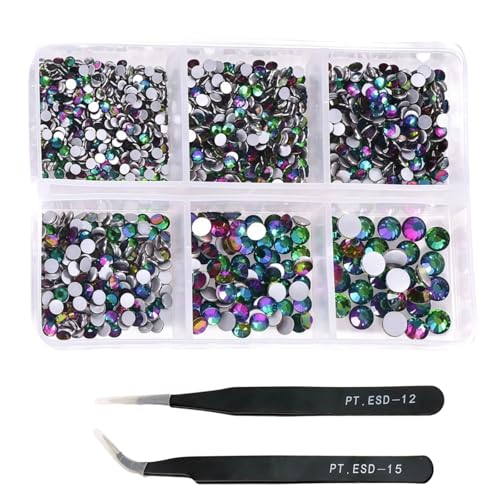 HSTWODE 1 Stück 1188Pcs Strasssteine für Nägel, 2-4.8mm Nail Art Strasssteine Flatback Edelsteine Runde mit Pinzette für DIY Herstellung, Schuhe Kleidung, Taschen, Maniküre (25#) von HSTWODE