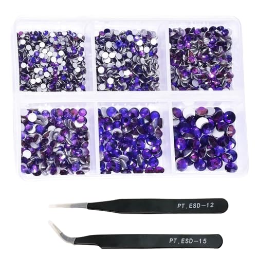 HSTWODE 1 Stück 1188Pcs Strasssteine für Nägel, 2-4.8mm Nail Art Strasssteine Flatback Edelsteine Runde mit Pinzette für Maniküre, DIY Herstellung, Schuhe Kleidung, Taschen (33#) von HSTWODE