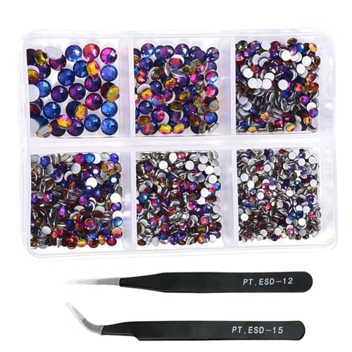 HSTWODE 1 Stück 1188Pcs Strasssteine für Nägel, 2-4.8mm Nail Art Strasssteine Flatback Edelsteine Runde mit Pinzette für Maniküre, DIY Herstellung, Schuhe Kleidung, Taschen (37#) von HSTWODE