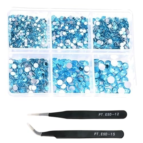 HSTWODE 1 Stück 1188Pcs Strasssteine für Nägel, gemischte 6 Größen 2-4.8mm Nail Art Strasssteine Flatback Edelsteine Runde mit Pinzette Stift für Schuhe, Kleidung, Taschen, DIY Herstellung (10#) von HSTWODE