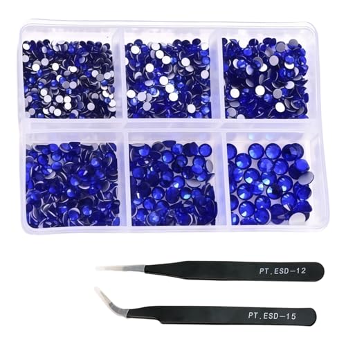 HSTWODE 1 Stück 1188Pcs Strasssteine für Nägel, gemischte 6 Größen 2-4.8mm Nail Art Strasssteine Flatback Edelsteine Runde mit Pinzette Stift für Schuhe, Kleidung, Taschen, DIY Herstellung (3#) von HSTWODE