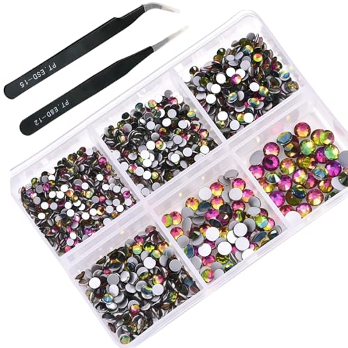 HSTWODE 1 Stück 1188Pcs Strasssteine für Nägel, gemischte 6 Größen 2-4.8mm Nail Art Strasssteine Flatback Edelsteine Runde mit Pinzette Stift für Schuhe, Kleidung, Taschen, DIY Herstellung (4#) von HSTWODE