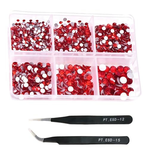 HSTWODE 1 Stück 1188Pcs Strasssteine für Nägel, gemischte 6 Größen 2-4.8mm Nail Art Strasssteine Flatback Edelsteine Runde mit Pinzette Stift für Schuhe, Kleidung, Taschen, DIY Herstellung (5#) von HSTWODE