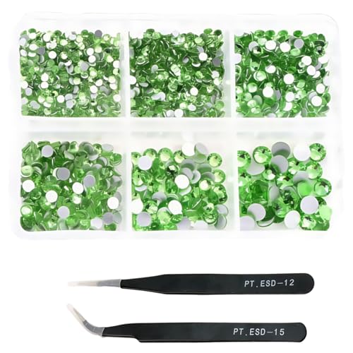 HSTWODE 1 Stück 1188Pcs Strasssteine für Nägel, gemischte 6 Größen 2-4.8mm Nail Art Strasssteine Flatback Edelsteine Runde mit Pinzette Stift für Schuhe, Kleidung, Taschen, DIY Herstellung (6#) von HSTWODE