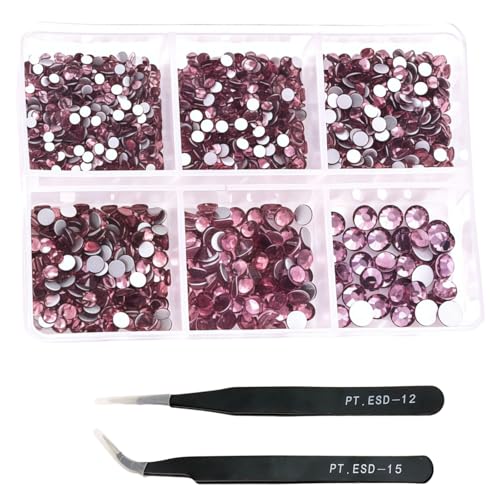 HSTWODE 1 Stück 1188Pcs Strasssteine für Nägel, gemischte 6 Größen 2-4.8mm Nail Art Strasssteine Flatback Edelsteine Runde mit Pinzette Stift für Schuhe, Kleidung, Taschen, DIY Herstellung (7#) von HSTWODE