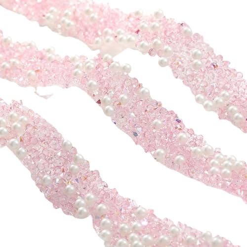 HSTWODE 1 Stück 2/5/10 Yards Kunstharz, 8 Farben Kristall-Rolle, Strass-Aufkleber, selbstklebendes Strass-Band zur Herstellung von DIY-Party-Dekorationen (10 Yards hellrosa) von HSTWODE