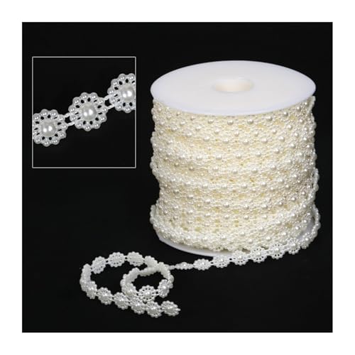 HSTWODE 1 Stück 2/6/10m Perlengirlande Kunstperlen Girlande für DIY Vorhang Haarschmuck Hochzeit Party Brautstrauß Tisch Deko (Blume2 Beige, 10 Meter) von HSTWODE