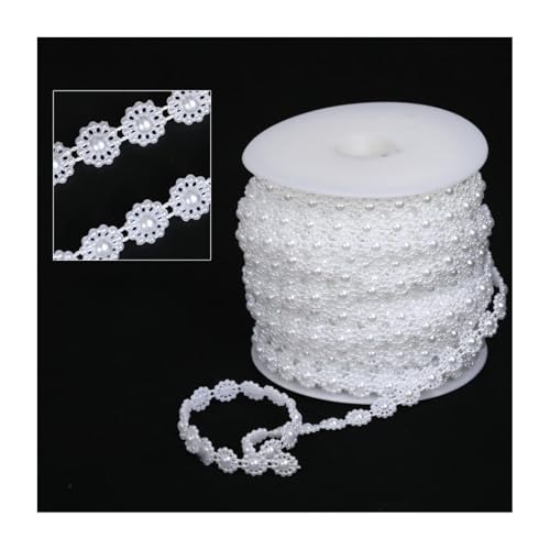 HSTWODE 1 Stück 2/6/10m Perlengirlande Kunstperlen Girlande für DIY Vorhang Haarschmuck Hochzeit Party Brautstrauß Tisch Deko (Blume2 Weiß, 10 Meter) von HSTWODE