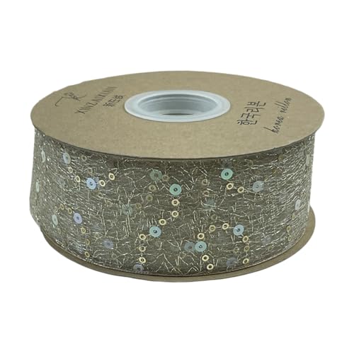 HSTWODE 1 Stück 2.5/5CM Pailletten-Tullband - Elegante Dekoband für Hochzeitsdekoration, Geschenkverpackung, Tortenverzierung, Brautstrauß, Basteln (Beige, 5cm) von HSTWODE