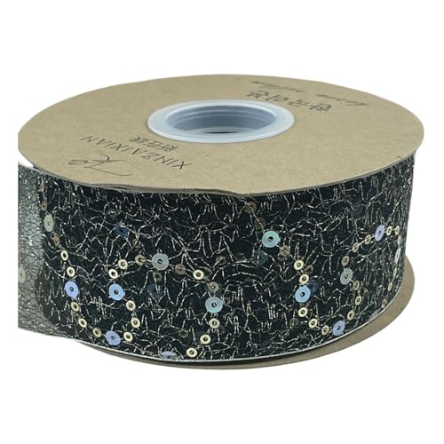 HSTWODE 1 Stück 2.5/5CM Pailletten-Tullband - Elegante Dekoband für Hochzeitsdekoration, Geschenkverpackung, Tortenverzierung, Brautstrauß, Basteln (Schwarz, 5cm) von HSTWODE