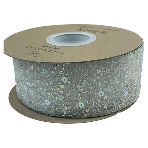 HSTWODE 1 Stück 2.5/5CM Pailletten-Tullband - Elegante Dekoband für Hochzeitsdekoration, Geschenkverpackung, Tortenverzierung, Brautstrauß, Basteln (Weiß, 5cm) von HSTWODE