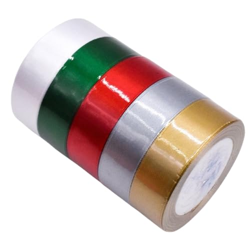 HSTWODE 1 Stück 5 Brötchen 22m länge X 25mm Breit, total 110m Satinband, Stoffband Dekoband Stoff Bänder Geschenkband Schleifenband zum Basteln und Geschenk Verpacken Dekoration (1#) von HSTWODE
