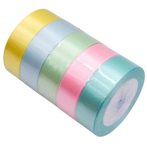 HSTWODE 1 Stück 5 Brötchen 22m länge X 25mm Breit, total 110m Satinband, Stoffband Dekoband Stoff Bänder Geschenkband Schleifenband zum Basteln und Geschenk Verpacken Dekoration (2#) von HSTWODE