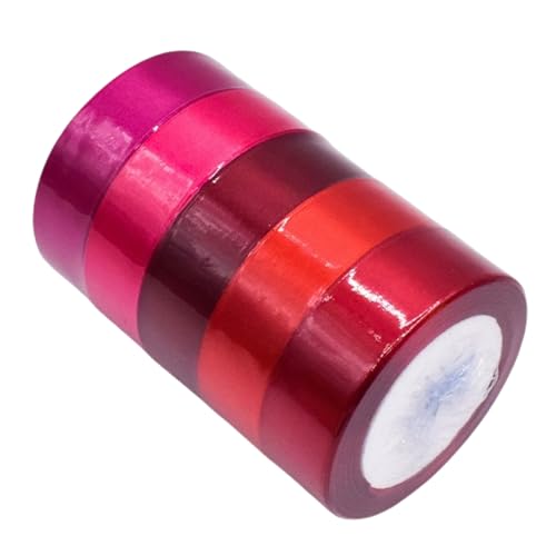 HSTWODE 1 Stück 5 Brötchen 22m länge X 25mm Breit, total 110m Satinband, Stoffband Dekoband Stoff Bänder Geschenkband Schleifenband zum Basteln und Geschenk Verpacken Dekoration (6#) von HSTWODE