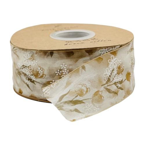 HSTWODE 1 Stück 5CM Chiffonband mit Blumenmuster - Weiches DIY-Schleifenband für Haarschmuck, Geschenkverpackung, Hochzeitsdekoration, Braut, Geschenkband (Beige) von HSTWODE