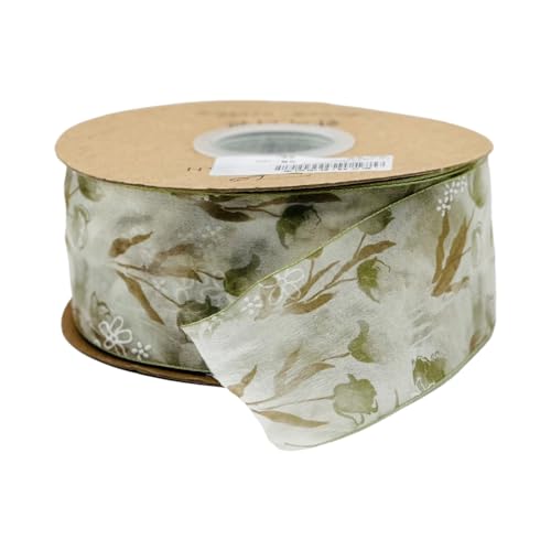 HSTWODE 1 Stück 5CM Chiffonband mit Blumenmuster - Weiches DIY-Schleifenband für Haarschmuck, Geschenkverpackung, Hochzeitsdekoration, Braut, Geschenkband (Grün) von HSTWODE