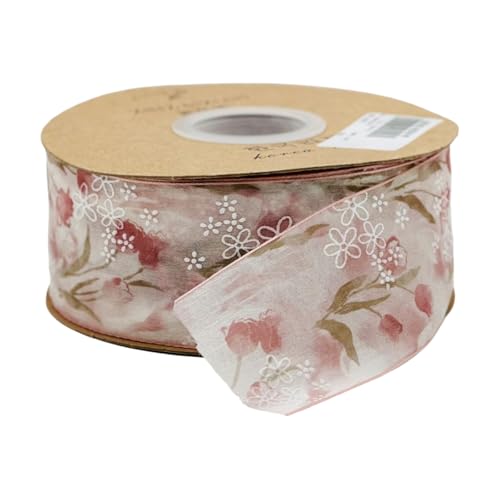 HSTWODE 1 Stück 5CM Chiffonband mit Blumenmuster - Weiches DIY-Schleifenband für Haarschmuck, Geschenkverpackung, Hochzeitsdekoration, Braut, Geschenkband (Rosa) von HSTWODE