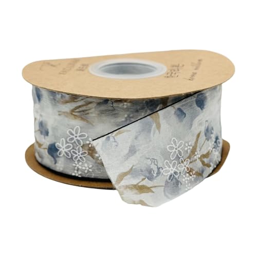 HSTWODE 1 Stück 5CM Chiffonband mit Blumenmuster - Weiches DIY-Schleifenband für Haarschmuck, Geschenkverpackung, Hochzeitsdekoration, Braut, Geschenkband (Schwarz) von HSTWODE