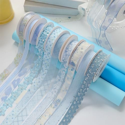 HSTWODE 1 Stück D Satinband 2.5/3mm Schleifenband Blau Dekoband Blau Geschenkband Schleife Hochzeitsdeko Band Spitzenbordüre (A07) von HSTWODE