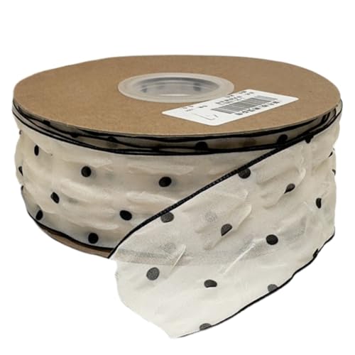 HSTWODE 1 Stück Dekoband Punkte - 4 cm Breite - Premium Geschenkband Stoffbandfür Haarschmuck DIY, Schleifen, Verpackung, Hochzeitsdekoration, Geschenk (Beige) von HSTWODE