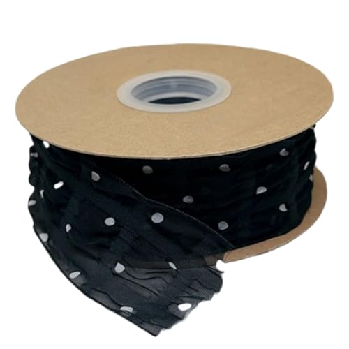 HSTWODE 1 Stück Dekoband Punkte - 7 cm Breite - Premium Geschenkband Stoffband für Hochzeitsdekoration, Geschenk, Haarschmuck DIY, Schleifen, Verpackung (Schwarz) von HSTWODE