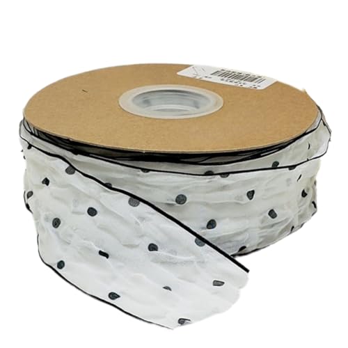 HSTWODE 1 Stück Dekoband Punkte - 7 cm Breite - Premium Geschenkband Stoffband für Hochzeitsdekoration, Geschenk, Haarschmuck DIY, Schleifen, Verpackung (Weiß) von HSTWODE
