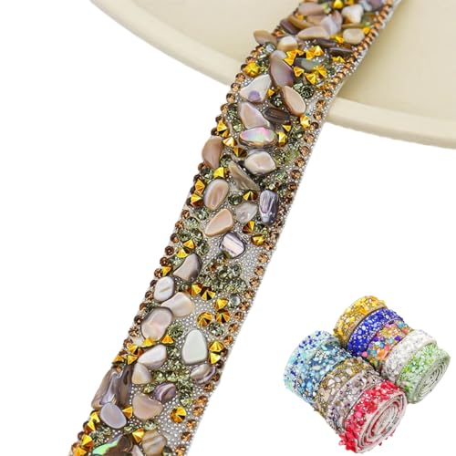 HSTWODE 1 Stück Funkelndes Strassband, 2cm × 2/6Yd Bling Crystal Strassband Kristall Strass Trim Diamantaufkleber Heißpress Heizband für DIY Handwerk, Hochzeitszubehör (6 Yards Braun) von HSTWODE