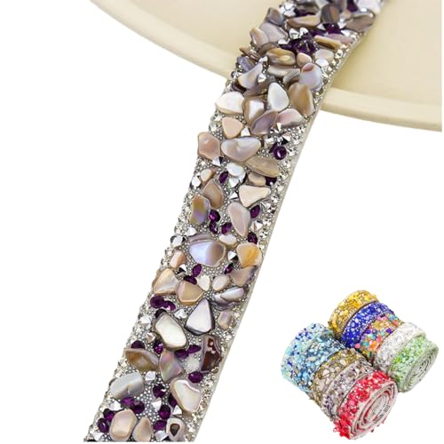 HSTWODE 1 Stück Funkelndes Strassband, 2cm × 2/6Yd Bling Crystal Strassband Kristall Strass Trim Diamantaufkleber Heißpress Heizband für DIY Handwerk, Hochzeitszubehör (6 Yards Braunviolett) von HSTWODE