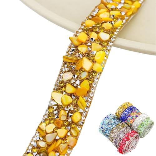 HSTWODE 1 Stück Funkelndes Strassband, 2cm × 2/6Yd Bling Crystal Strassband Kristall Strass Trim Diamantaufkleber Heißpress Heizband für DIY Handwerk, Hochzeitszubehör (6 Yards Gelb) von HSTWODE