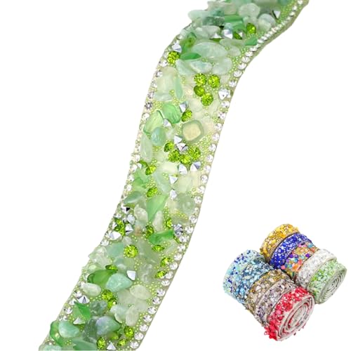 HSTWODE 1 Stück Funkelndes Strassband, 2cm × 2/6Yd Bling Crystal Strassband Kristall Strass Trim Diamantaufkleber Heißpress Heizband für DIY Handwerk, Hochzeitszubehör (6 Yards Hellgrün) von HSTWODE
