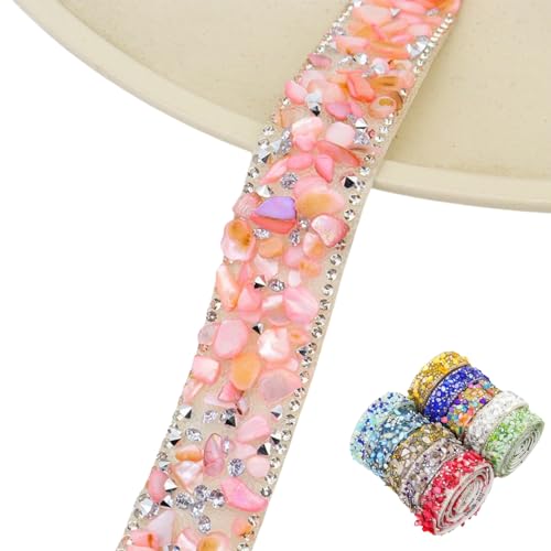 HSTWODE 1 Stück Funkelndes Strassband, 2cm × 2/6Yd Bling Crystal Strassband Kristall Strass Trim Diamantaufkleber Heißpress Heizband für DIY Handwerk, Hochzeitszubehör (6 Yards Rosa) von HSTWODE