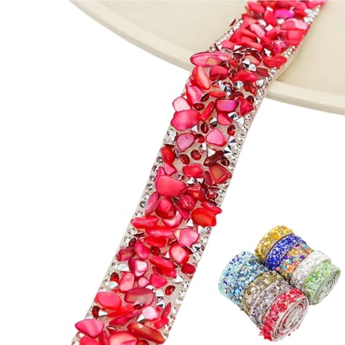 HSTWODE 1 Stück Funkelndes Strassband, 2cm × 2/6Yd Bling Crystal Strassband Kristall Strass Trim Diamantaufkleber Heißpress Heizband für DIY Handwerk, Hochzeitszubehör (6 Yards Rosarot) von HSTWODE