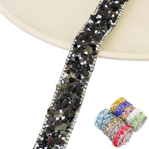 HSTWODE 1 Stück Funkelndes Strassband, 2cm × 2/6Yd Bling Crystal Strassband Kristall Strass Trim Diamantaufkleber Heißpress Heizband für DIY Handwerk, Hochzeitszubehör (6 Yards Schwarz) von HSTWODE