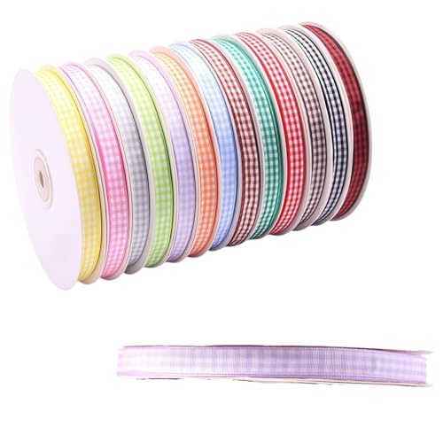 HSTWODE 1 Stück Gitterband 1 cm × 50 Yards (45 Meter), 13 Farben Dekoband zum Verzieren & Basteln, Kariertes Band für feierlichen Anlässen Bunte Dekos & Geschenkverpackungen (hellviolett) von HSTWODE