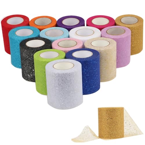 HSTWODE 1 Stück Glitter Tüllrolle 7.5 cm x 25 Yards Tüllband für Tutu Rock, Hochzeit, Weihnachten, party, Valentinstag, Dekorationen und DIY Handwerk Dekostoff Dekoband (AAG5) von HSTWODE
