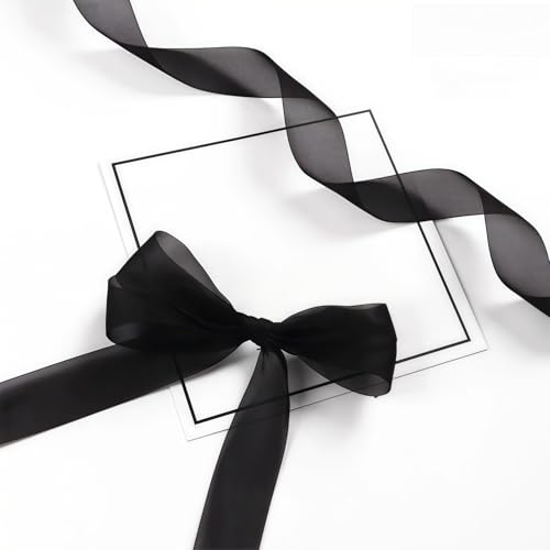 HSTWODE 1 Stück Organza-Band 2.5cm Breite (20 Yard) - für Schleifen, Hairbows, Blumen, Applikationen, Braut, Hochzeit, Basteln, Dekoration, Handwerk, Verpackung (Schwarz) von HSTWODE
