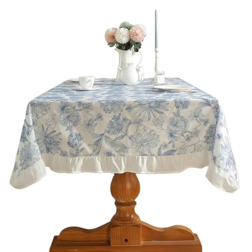 HSTWODE 1 Stück Rustikale Tischdecke 100-140×140×220cm,Wasser- und ölabweisend, klassisches französisches Dorf, Bedruckt, Baumwollstoff, Bauernhaus-Dekoration, für Küche (Blau 140×220CM) von HSTWODE