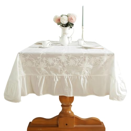 HSTWODE 1 Stück Rustikale Tischdecke 100-140×140×220cm,Wasser- und ölabweisend, klassisches französisches Dorf, Bedruckt, Baumwollstoff, Bauernhaus-Dekoration, für Küche (Weiß 140×220CM) von HSTWODE