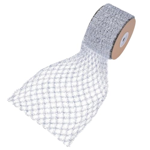 HSTWODE 1 Stück dehnbares Glitzer-Metallnetzband, 5yards×6cm Drahtband,für Weihnachtsbaum, Heimdekoration, Geschenkverpackungen (Silber) von HSTWODE
