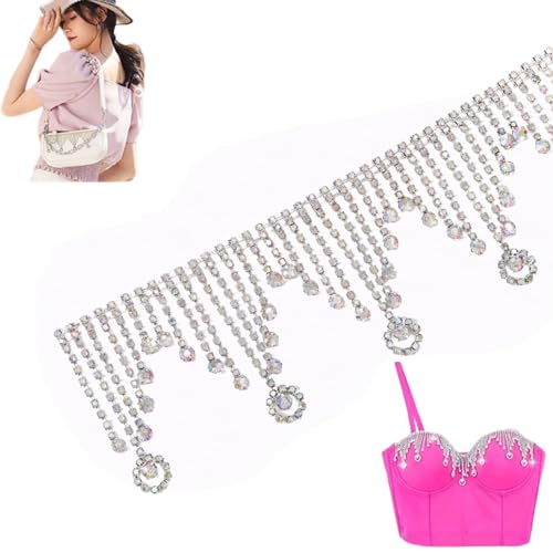 HSTWODE 1 yards Quasten Kette Deko,Kette Trim Quaste Kristall Strass Ketten,DIY Blumenstrauß Dekoration Kleidung Hochzeit Kopfbedeckung (2#) von HSTWODE