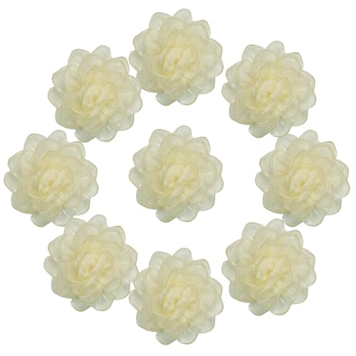 HSTWODE 10 Stück Blumen Netz Stoff Blumen Nähen Gewebe Ornamente Stirnband Verzierungen Frauen Mädchen für Heimwerker Handwerk Hochzeit Dekor (Mandel) von HSTWODE